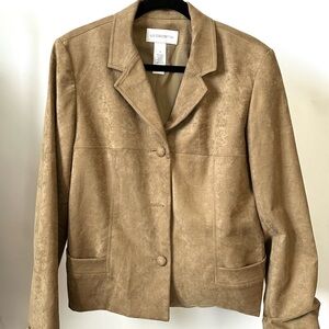 VINTAGE 90s Essential Camel Brown Faux Suede Leather Jacket Liz Claiborne- M/L